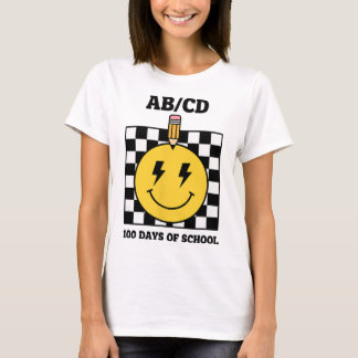 Ab Cd 100日入学おめでとう キッズ 鉛筆 チェッカーボード Tシャツ