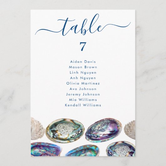 Abalone Shellのテー結婚ブル座席表カード 招待状 (正面)
