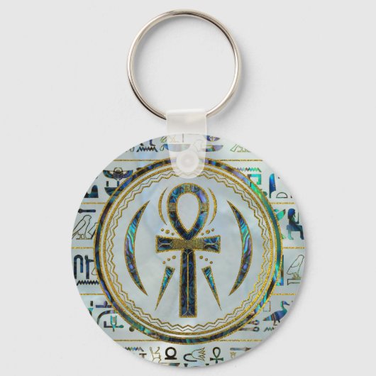 Abalone Shell Egyptian Ankh Cross symbol キーホルダー (正面)