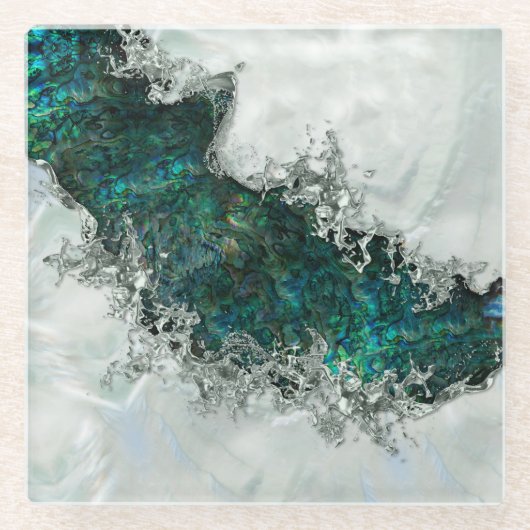 Abalone Shell Pearl and Silver 1 ガラスコースター (正面)
