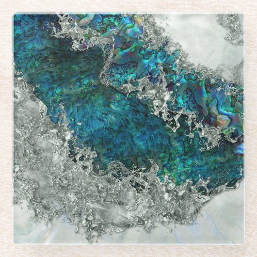 Abalone Shell Pearl and Silver 2 ガラスコースター (正面)