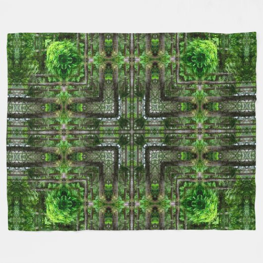 Abanakiの天然森林精神の曼荼羅 フリースブランケット (正面(横))