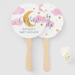 Abanico Moon & Stars Pink Baby Shower ハンドファン