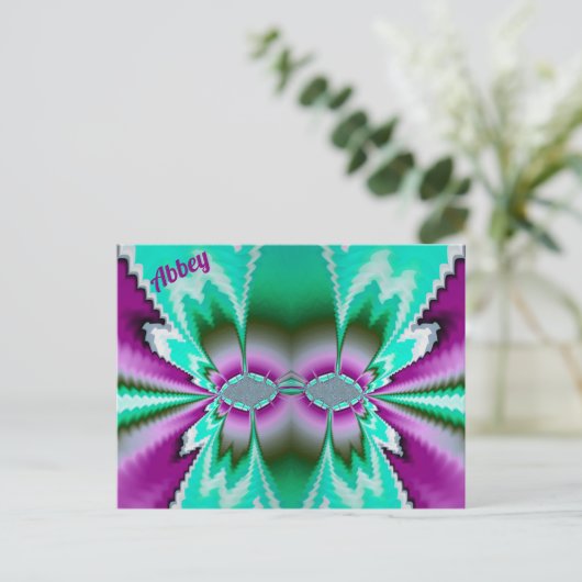 ABBEY ~ 3D Fractal Design Pattern ~ Green Purple ポストカード (スタンド正面)