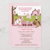 Abbyの家畜の女の子のベビーシャワーの女の子のピンク 招待状 (正面/裏面)