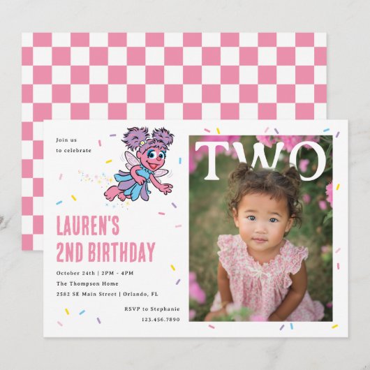 Abby Cadabby Pink Confetti Second Birthday 招待状 (正面/裏面)