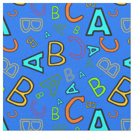 ABCおもしろい学の青のパターン ファブリック