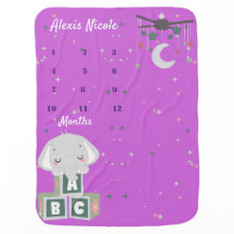 ABCかわいい象の月次ベビーブランケット