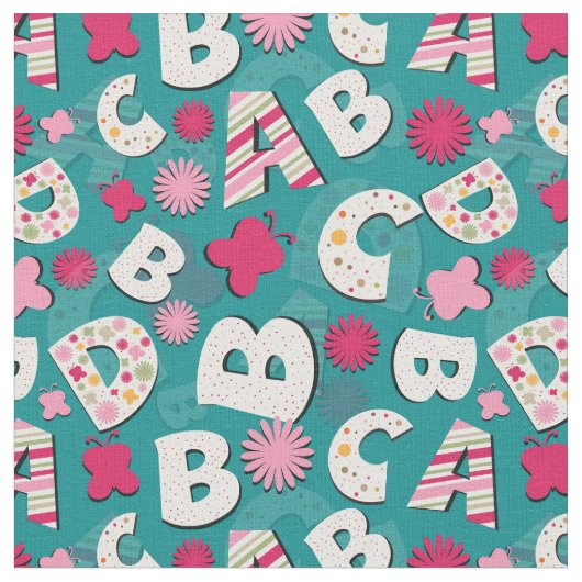 ABCのピンク及び青いデザイン ファブリック (クローズアップ)
