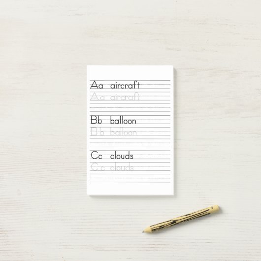 ABCの執筆練習のアルファベットのワークシートのメモ帳 ポストイット (デスク上)