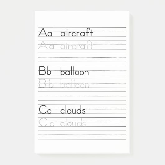 ABCの執筆練習のアルファベットのワークシートのメモ帳 ポストイット (正面)
