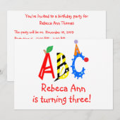 ABCの3歳誕生日パーティー招待状 招待状 (正面/裏面)