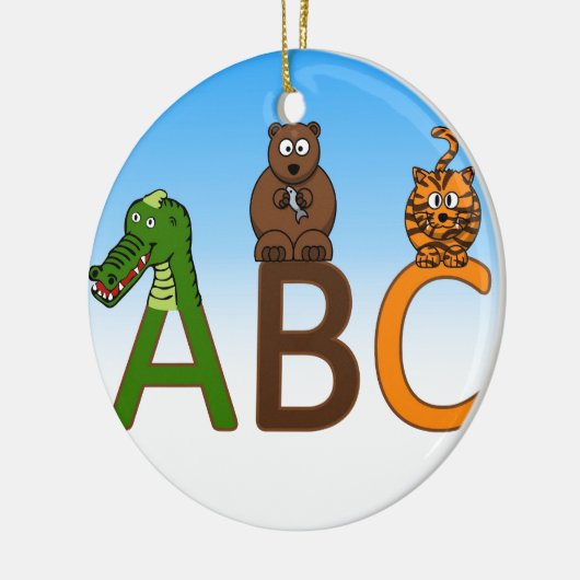 ABCはかわいい漫画動物のイラストレーションに文字を入れます セラミックオーナメント (左)