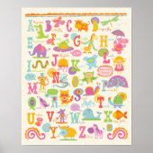 ABCアニマルアルファベットガール子供部屋プリント ポスター (正面)