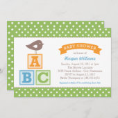 ABCアルファベットが緑のベビーシャワーを遮る 招待状 (正面/裏面)