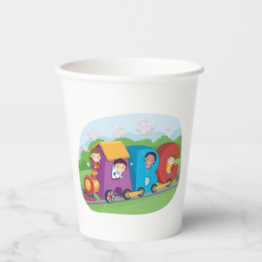 ABCアルファベットトレインと子供おもしろい教育 紙コップ (正面)