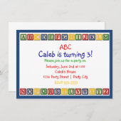 ABCアルファベットブロック1番目のベビー誕生日招待状 招待状 (正面/裏面)