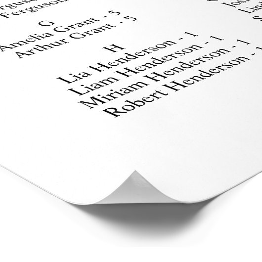 ABCアルファベット順の座席表の検索 ポスター (角)