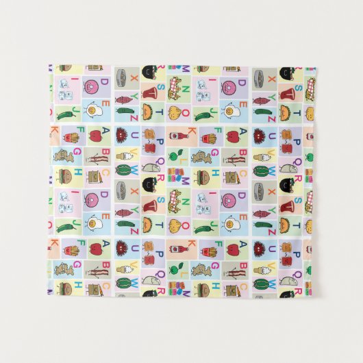 ABCアルファベ学ットの手紙はかわいい食べ物を喜ぶ タペストリー (正面(横))