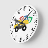 ABCダンプトラック建築トラック ラウンド壁時計 (傾斜)