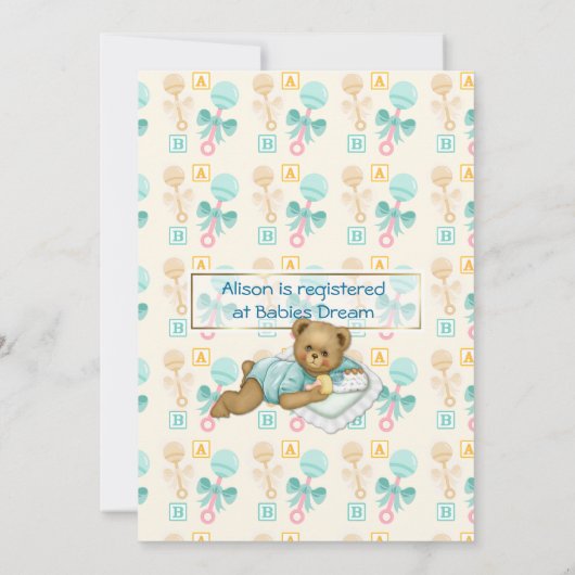 ABCテディシャワー招待状 – ピーチアンドアクア 招待状 (裏面)