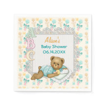 ABCテディピーチアンドアクアベビーシャワー紙ナプキンス