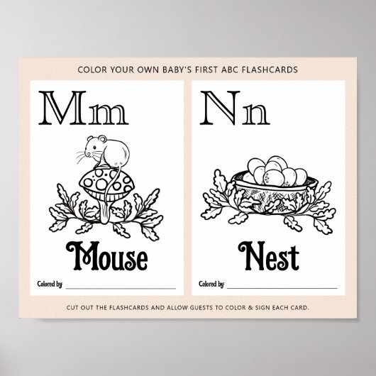ABCフラッシュカード赤ちゃんシャワー着色活動シート ポスター (正面)