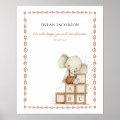 ABCブロック上のカスタマイズ可能な水色ベビーゾウ ポスター (正面)