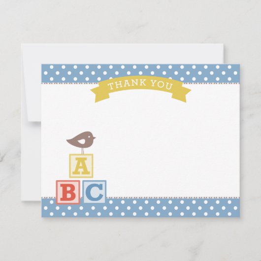 ABCブロック石板ブルーボーイベビーシャワー サンキューカード (正面)