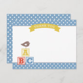 ABCブロック石板ブルーボーイベビーシャワー サンキューカード (正面/裏面)