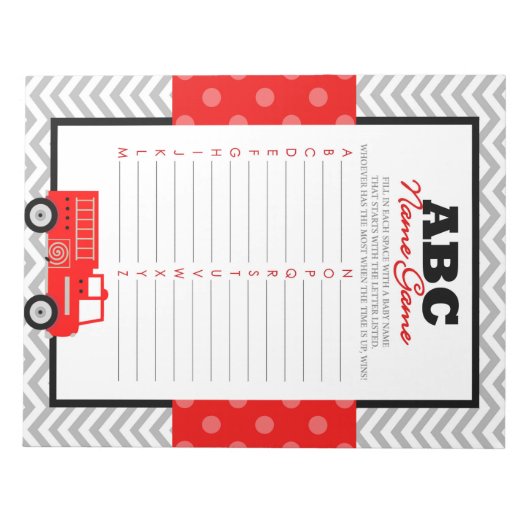 ABCベビー名消防車ベビーシャワーゲームパック ノートパッド (正面)