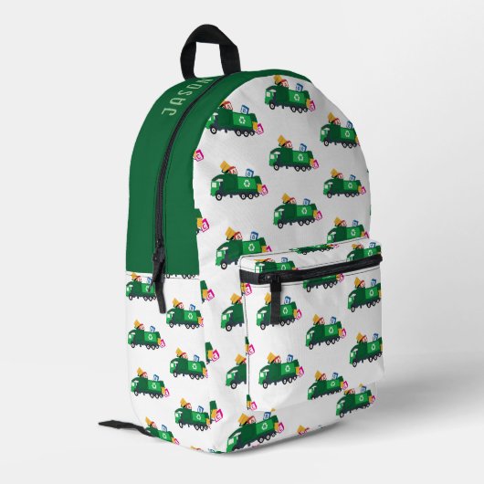 ABCリサイクルゴミートラックパーソナライズされた名 プリントバックパック (裏面左端)