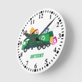 ABCリサイパーソナライズされたクリングごみ車 ラウンド壁時計 (傾斜)