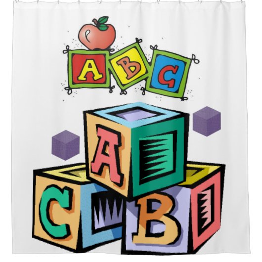 abc子ども向けショーカーテンホワイト シャワーカーテン (正面)