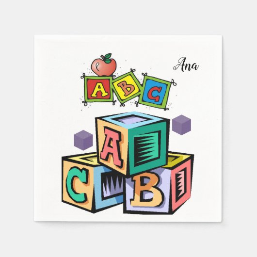 abc子供用ベビーシャワーナプキンの最初の誕生日 スタンダードカクテルナプキン (正面)