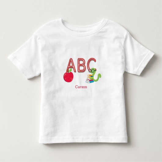 ABC文字ブックワームパーソナライズされた トドラーTシャツ (正面)