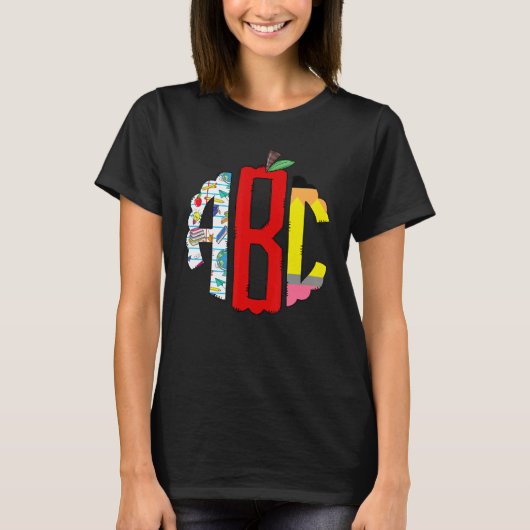 Abc新学期手描きモノグラム文字茶 Tシャツ (正面)