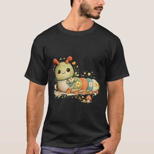 ABC 123 ハートビート 面白い かわいい キャタピラ かぎ針編み Tシャツ (正面)