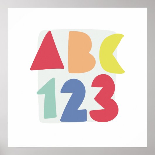 ABC 123 子供のカラフルなアート ポスター (正面)