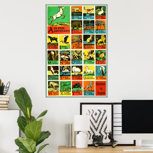 Abc Alphabet動物のポスター – 教えの援助表 ポスター (ホームオフィス)