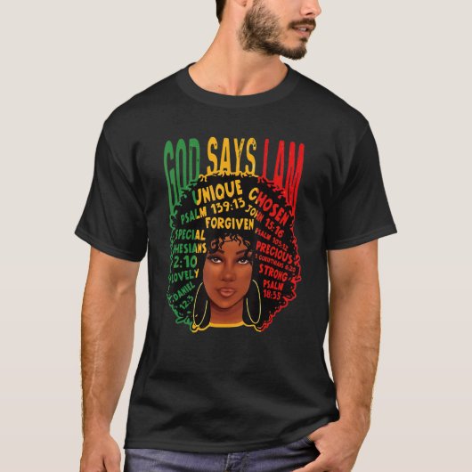 ABC Black Girl God Says I Am Black Melanin History Tシャツ (正面)