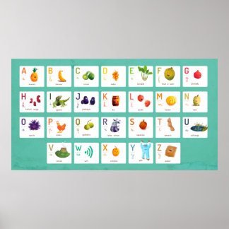 abc poster with fruit and vegetables in french ポスター