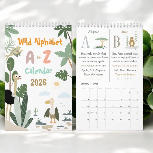 ABC Wild Animal Alphabet Kids Educational Calendar カレンダー