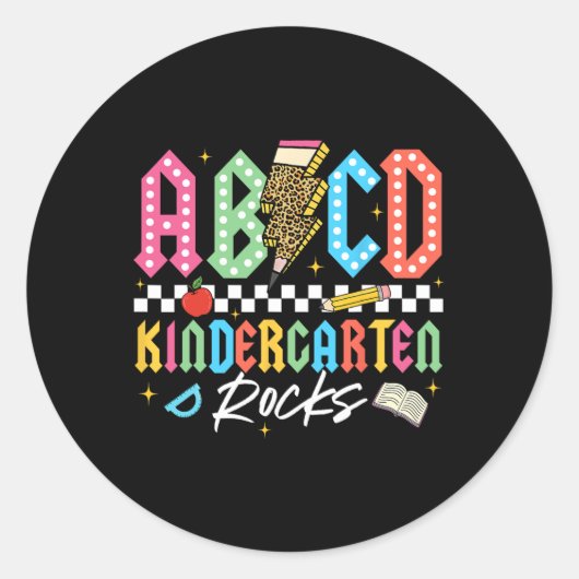 Abcd Kindergarten Rocks Pencil Lightning Teachers  ラウンドシール (正面)