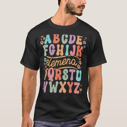 ABCDEFGHIJK Elemeno Pの教えアルファベット Tシャツ (正面)