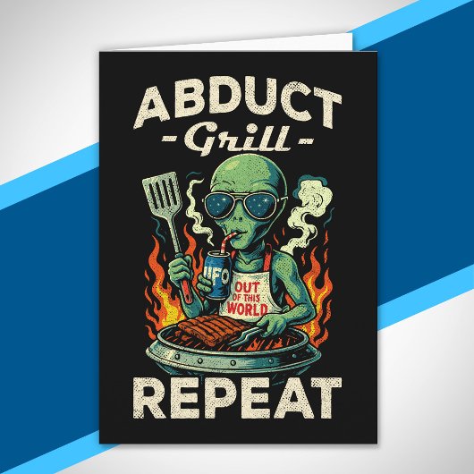 Abduct Grill Repeat Retro BBQ Cookout Funny Alien カード