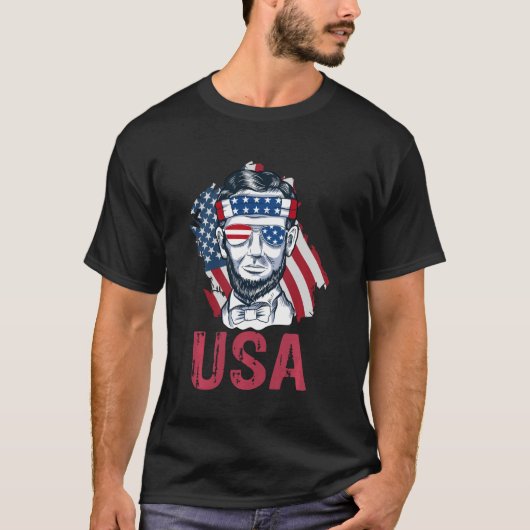 Abe Lincoln For Americans誇りを持った Aヴィンテージ7月4日 Tシャツ (正面)