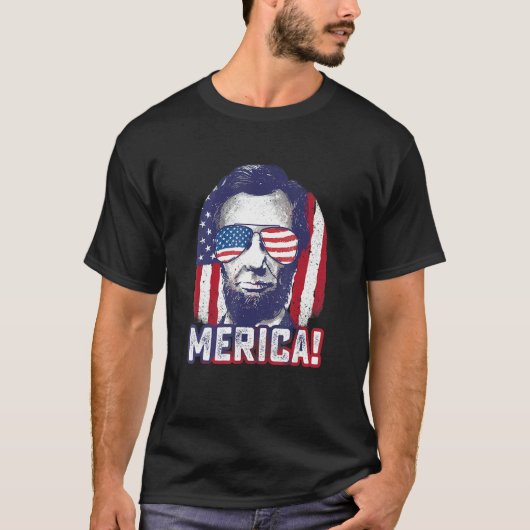 Abe Lincoln Merica 7月のアメリカ愛国的な成績4位 Tシャツ (正面)