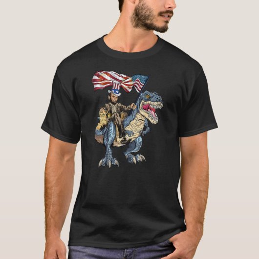Abe Lincoln Murica Tレックスおもしろい7月4日(金) Tシャツ (正面)