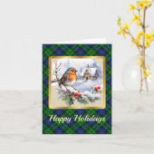 Abercrombieクレスト/タータンチェックとロビンのパーソナライズされたクリスマス カード (黄色い花)